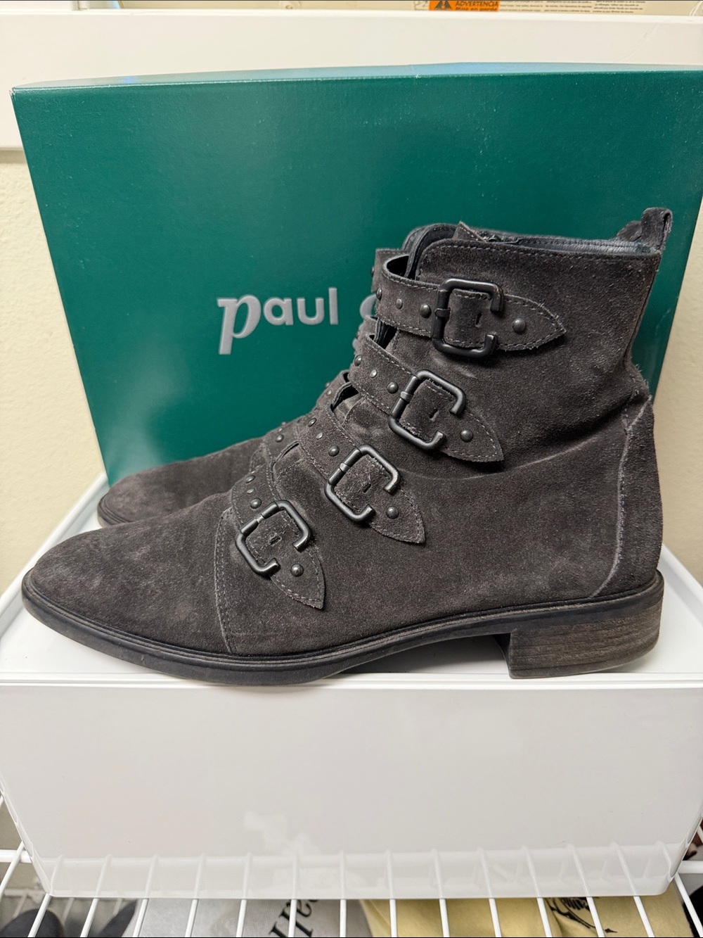 Paul Green Women’s Dark Gray Royal Suede Buckle Ankle Boots, Sz 10, UK 7.5 EUC